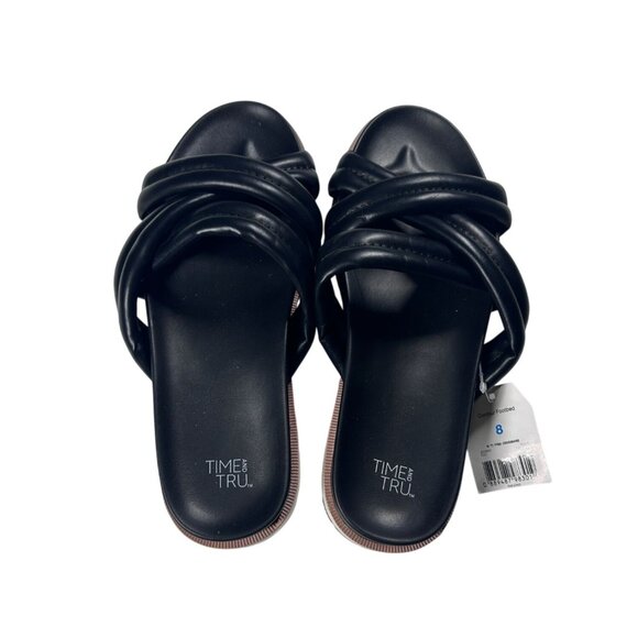 Time & Tru Sandals Womens Size 8 Black Slip-On Double Cross Strap - Picture 1 of 6